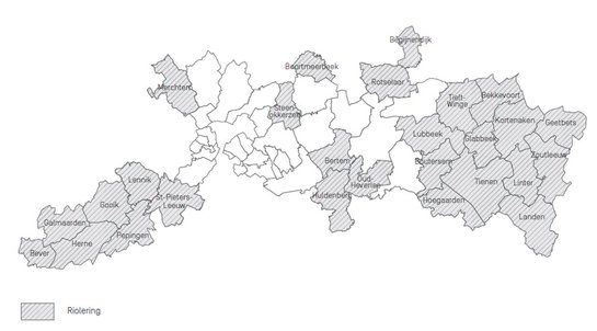 Kaart met de gemeenten waar Riobra de distributie van riolering doet