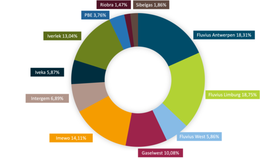 Graphique montrant le pourcentage d'actions par actionnaire de Fluvius