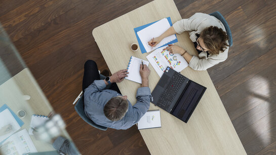 Two people in a meeting