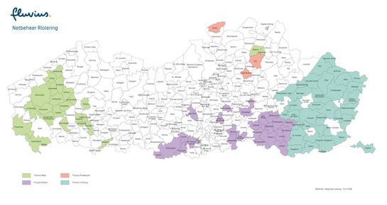 Werkingsgebied Fluvius DNB rioolnetbeheer Kaart van het werkingsgebied Fluvius per DNB voor het rioolnetbeheer