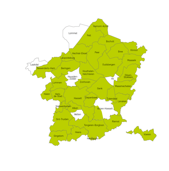 Werkingsgebied van Fluvius Limburg voor riolering