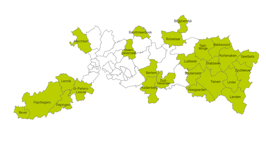 Kaart met het werkingsgebied van Fluvius Riobra
