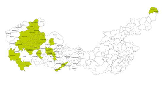 Kaart van het werkingsgebied van Fluvius West voor riolering